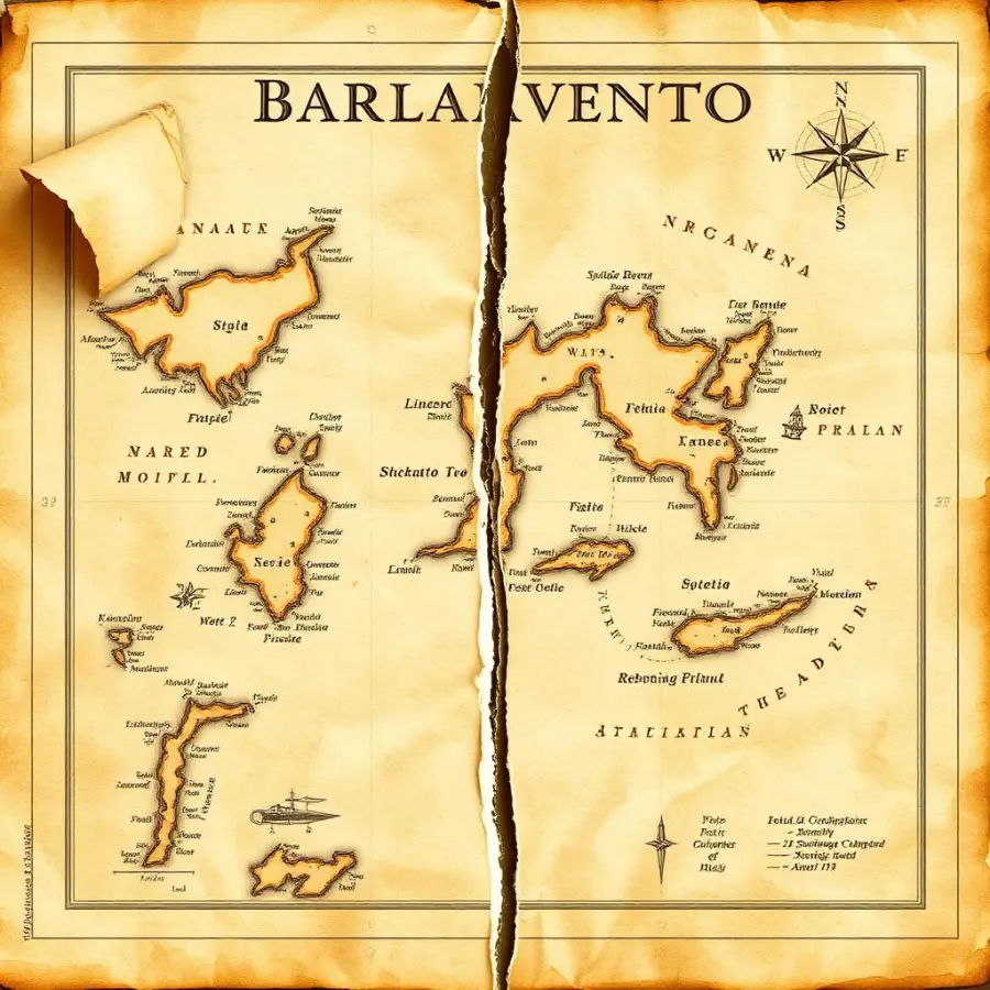 Mapa antigo e rasgado do arquipélago de Barlavento